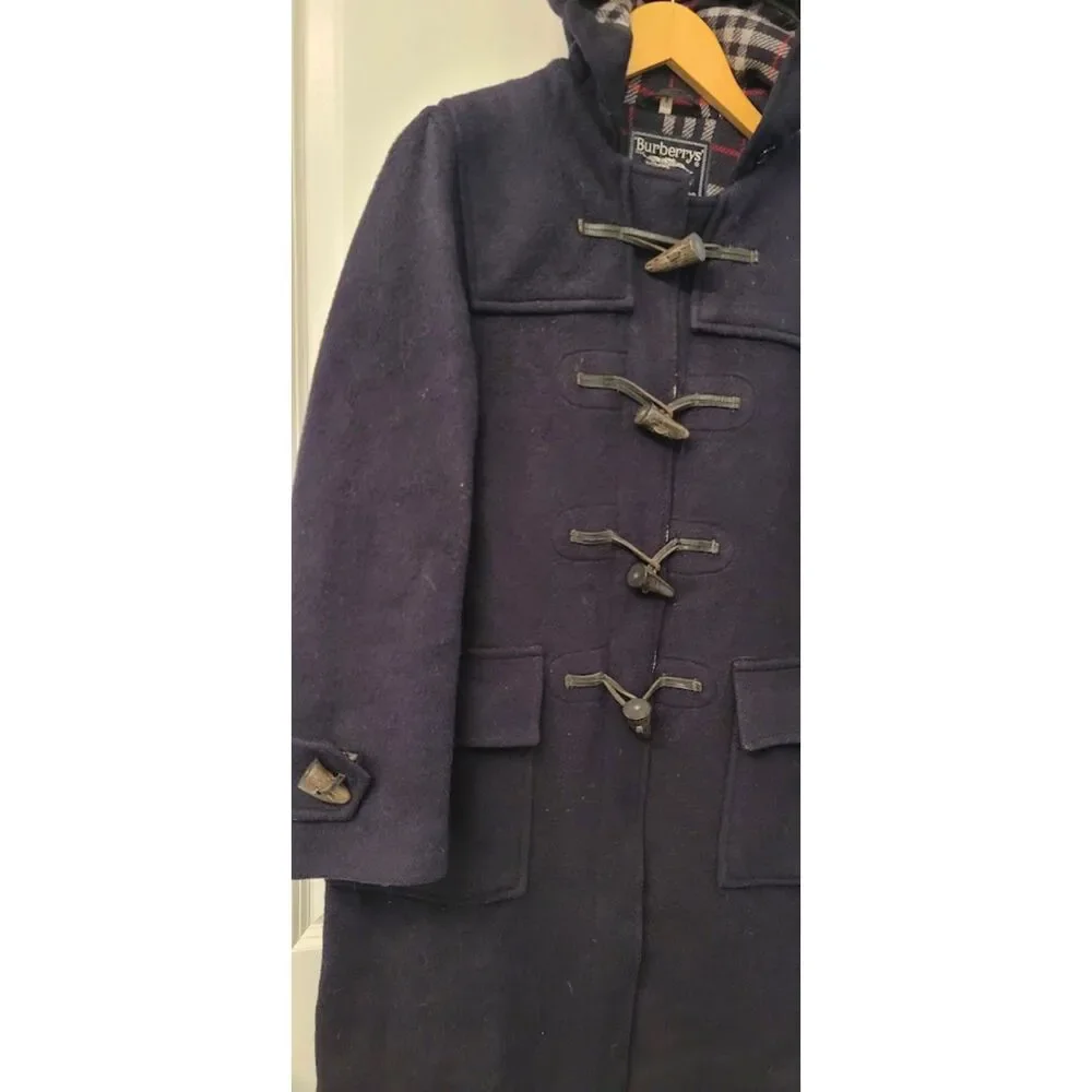 Burberry Wool Duffle Coat Toggle Fasts Gloverall English Old Money Navy Sz. 8/S - Picture 2 of 14